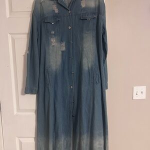 Distressed Denim Long Coat
